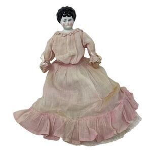 1880s China Head Doll Sewn on Clothing Soft Limbs with Straw or Similar Fill